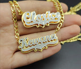 Personalized 3D Name Necklace Two-Tone Heart Cuban Chain