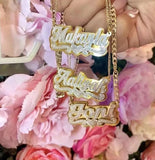 Personalized 3D Name Necklace Two-Tone Heart Cuban Chain