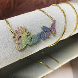 Personalized Bling Name Necklace Stainless Steel Jewelry Crown And Butterfly