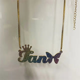 Personalized Bling Name Necklace Stainless Steel Jewelry Crown And Butterfly