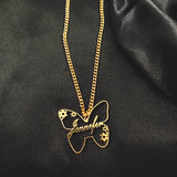 Butterflies Flowers Name Necklace Choker Stainless Steel Chain Collar Jewelry