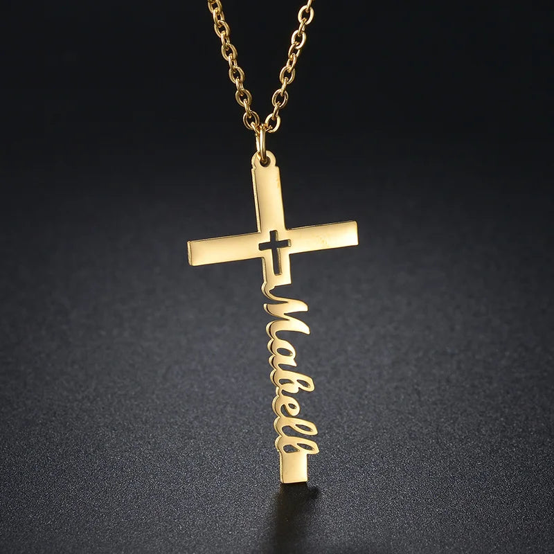 Personalized Name Necklace Cross Chains Stainless Steel Pendant Jewelry