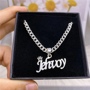 Name Necklace Cuban Chain Stainless Steel Nameplated Crown Personalized Jewelry