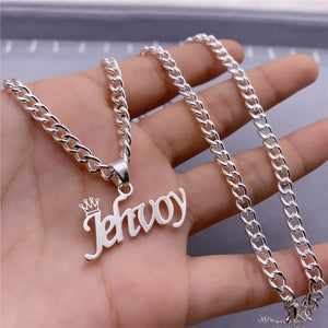 Name Necklace Cuban Chain Stainless Steel Nameplated Crown Personalized Jewelry