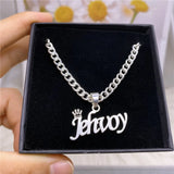 Name Necklace Cuban Chain Stainless Steel Nameplated Crown Personalized Jewelry