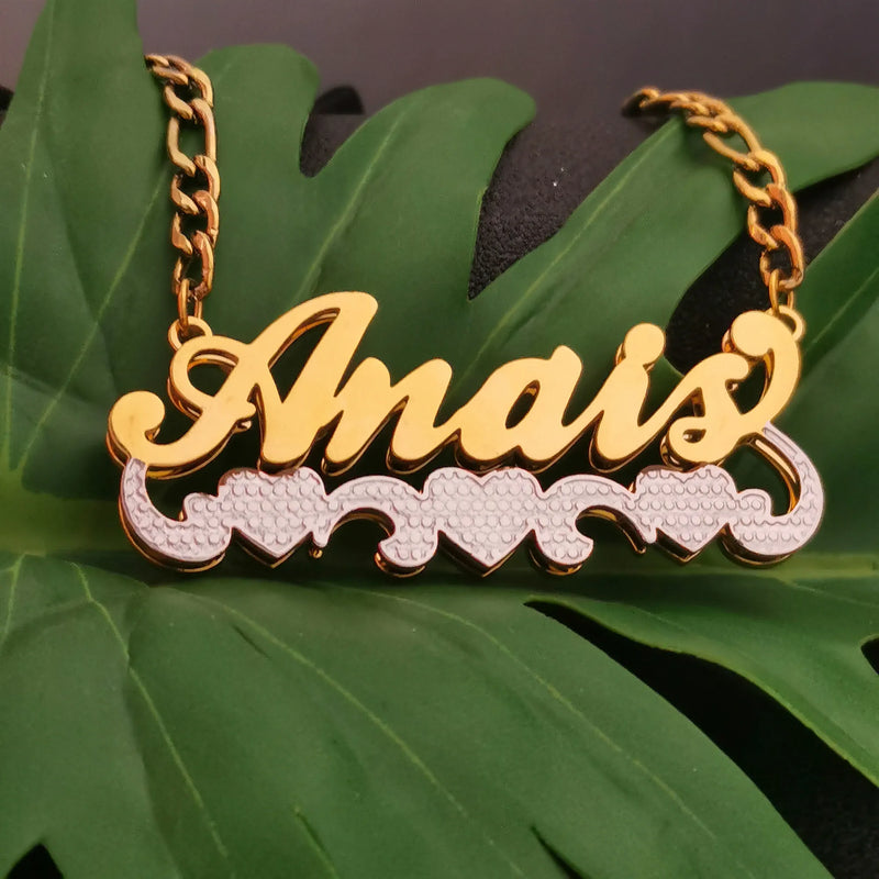Double Name Necklace in Silver Plating with Chain