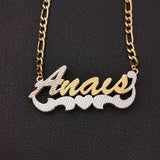 Double Nameplate Diamond Cut Necklace With Heart, Personalized Stainless Steel