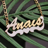 Double Nameplate Diamond Cut Necklace With Heart, Personalized Stainless Steel