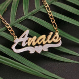 Personalized Double Plate Name Necklace with Heart Pendant