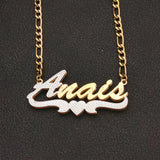 Personalized Double Plate Name Necklace with Heart Pendant