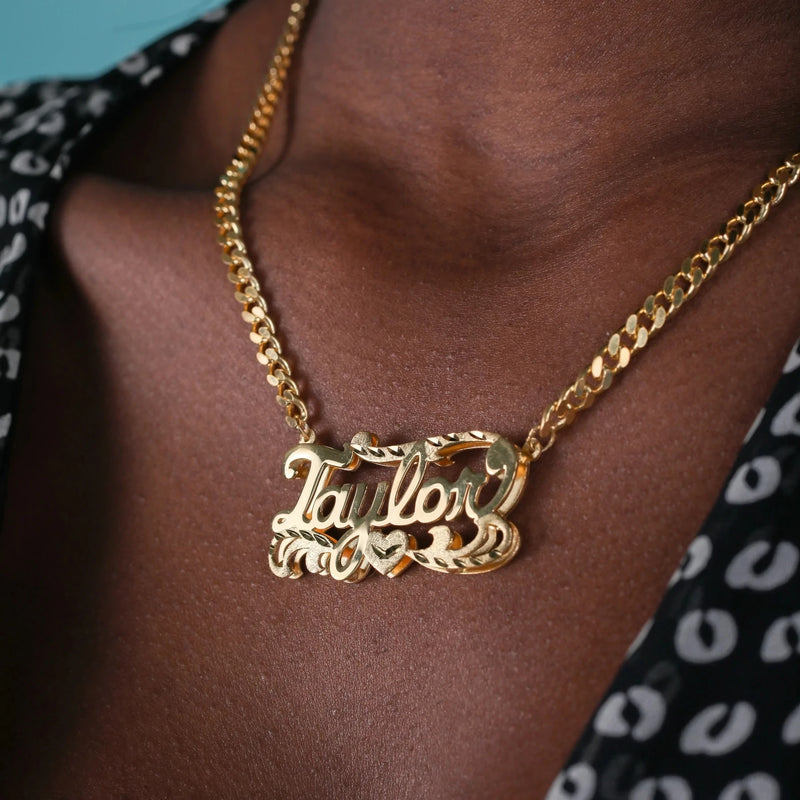 Personalized Double Plated Name Necklace Pressed Sand Cuban Chain Pendant