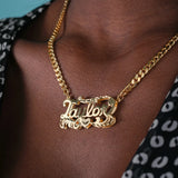 Personalized Double Plated Name Necklace Pressed Sand Cuban Chain Pendant