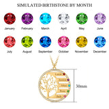 Family Tree Birthstone Name Necklace Engraved Letter Pendant