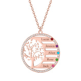 Family Tree Birthstone Name Necklace Engraved Letter Pendant