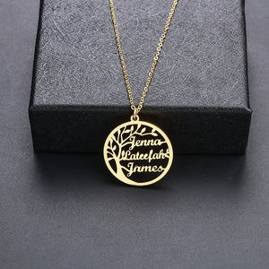 Family Tree of Life Name Necklace Personalized Stainless Steel
