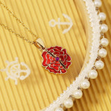 Red Flower Pendant Necklace with Diamond - DIY Jewelry Gift