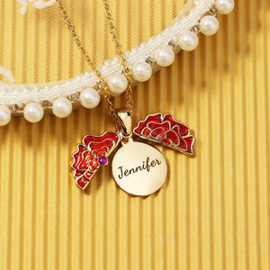 Red Flower Pendant Necklace with Diamond - DIY Jewelry Gift