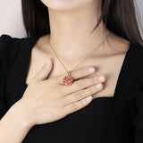 Red Flower Pendant Necklace with Diamond - DIY Jewelry Gift