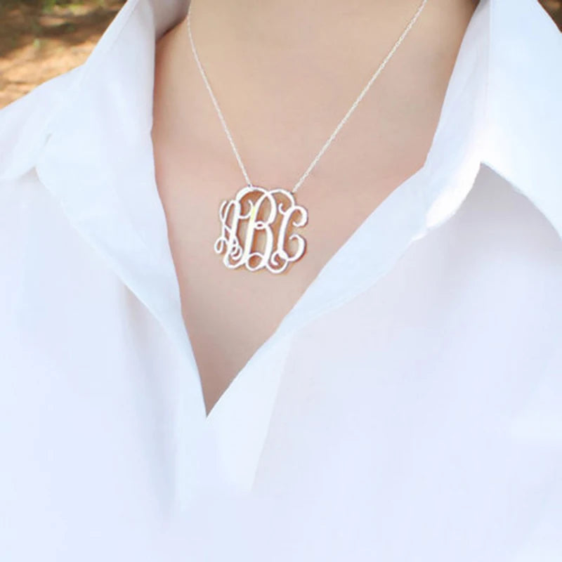 Personalized Name Necklace Monogram Pendant Choker Stainless Steel Chain
