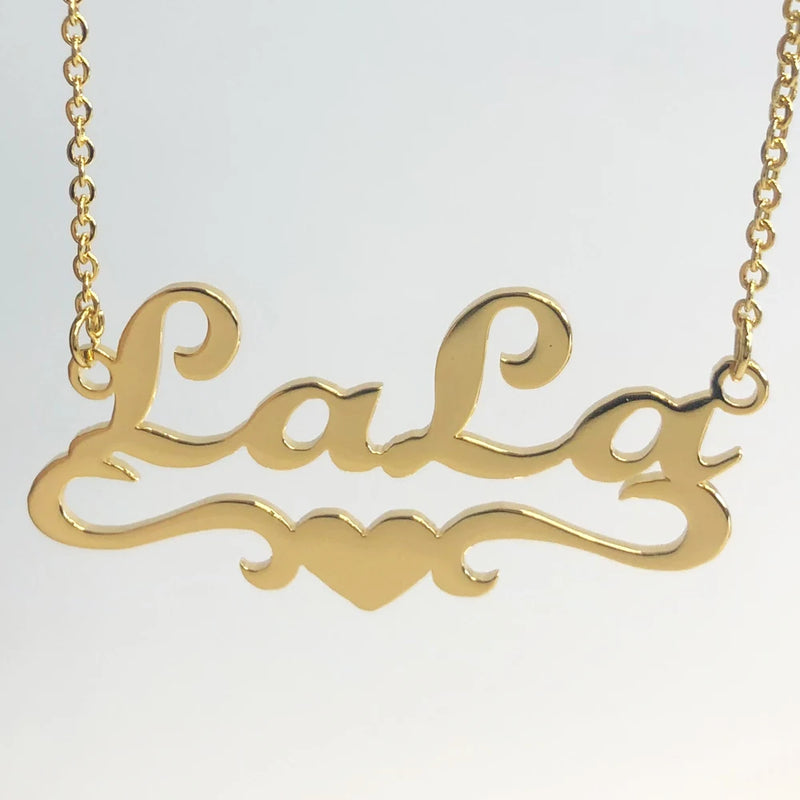 Heart Ribbon Nameplate Necklace for Women Stainless Steel Choker