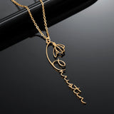 Custom Handwriting Name Necklace 12 Birth Flowers Stainless Steel Pendant