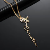Custom Handwriting Name Necklace 12 Birth Flowers Stainless Steel Pendant