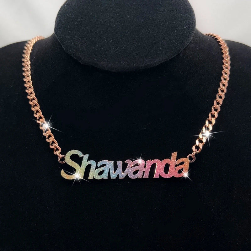 Name Necklace Colorful Sticker Pendant Cuban Chain Choker