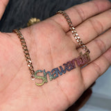 Name Necklace Colorful Sticker Pendant Cuban Chain Choker