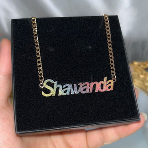 Name Necklace Colorful Sticker Pendant Cuban Chain Choker
