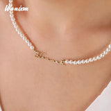 Personalized Pearl Chain Name Necklace Stainless Steel Letter Pendants