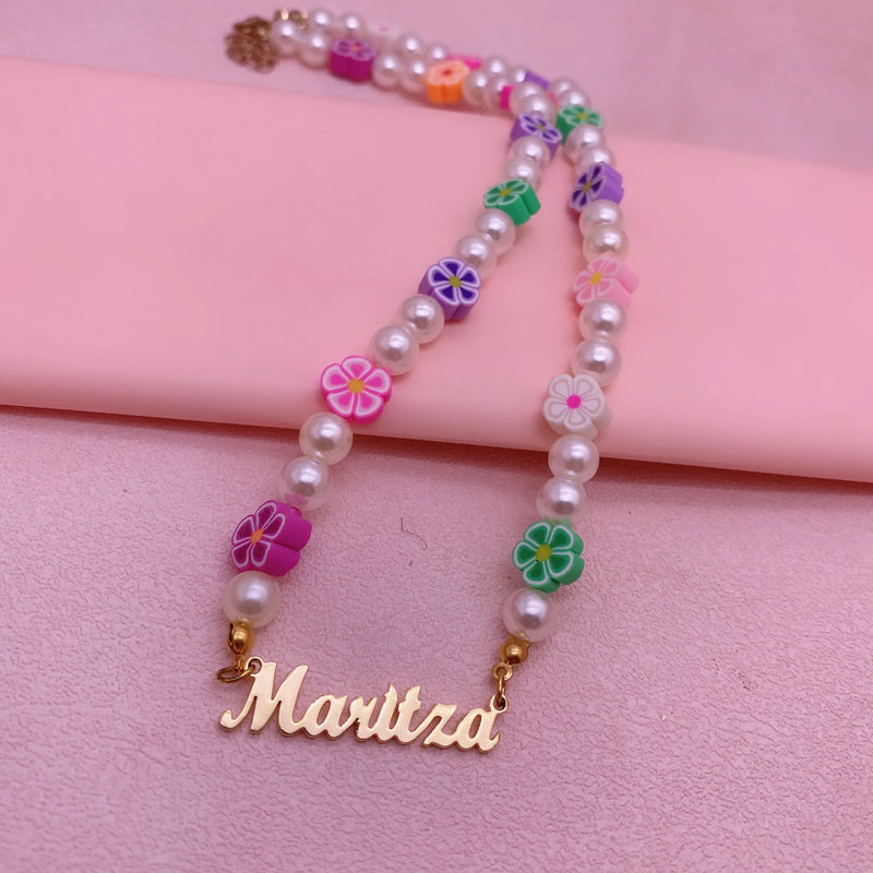 Pearl Bead Letter Choker Necklace for Men Women