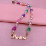 Pearl Bead Letter Choker Necklace for Men Women