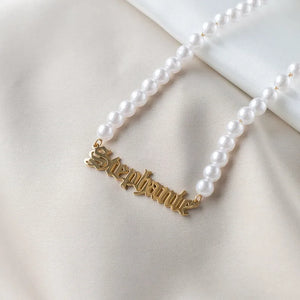 Personalized Name Necklace Pearl Pendant