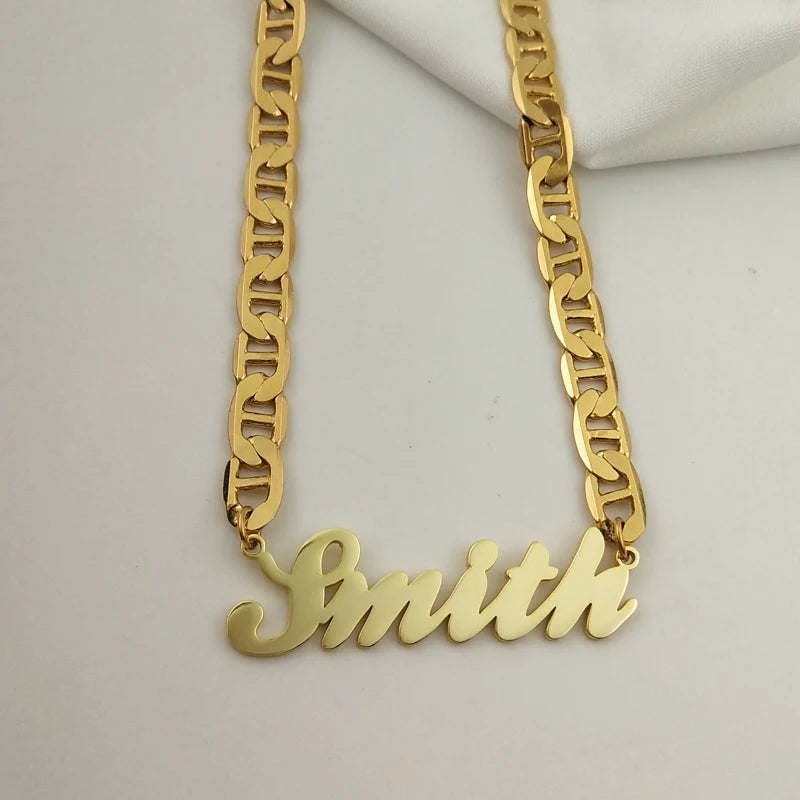 Personalized Name Necklace Flat Chain Stainless Steel Men Women Jewelry Gift
