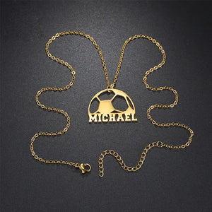 Kids Football Necklace Personalized Stainless Steel Name Pendant