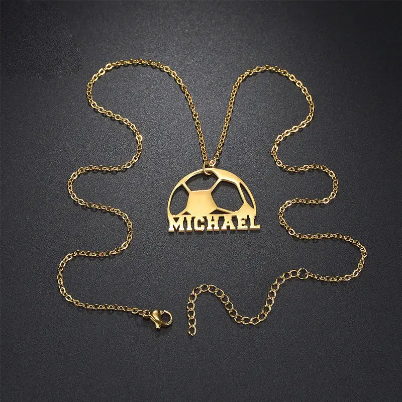 Kids Football Necklace Personalized Stainless Steel Name Pendant