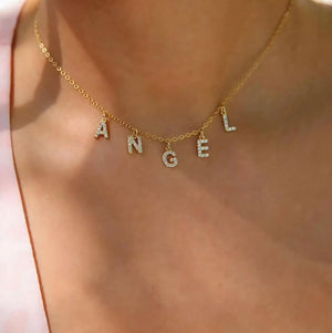 Personalized Crystal Initial Letter Necklace for Women Girls
