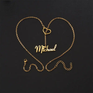 Personalized Heart Letter Charms Name Plate Necklace