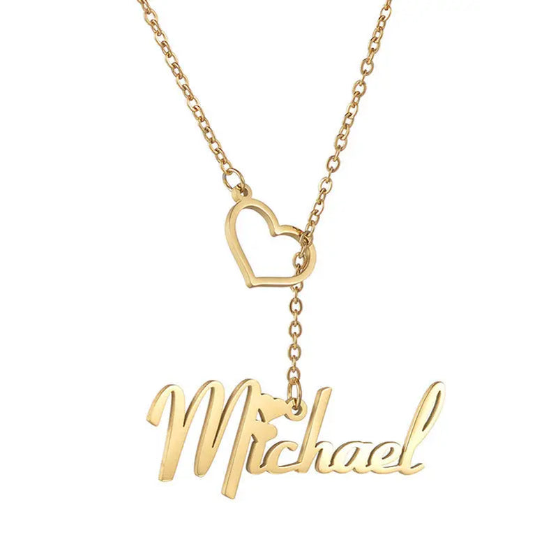 Personalized Heart Letter Charms Name Plate Necklace