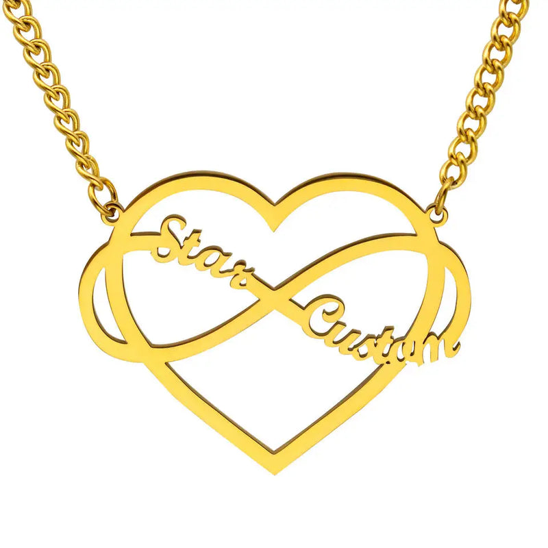 Personalized Name Necklace Infinity Heart Pendant Cuban Chain Valentine'S Gift