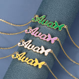 Child Butterfly Name Necklace Personalized Stainless Steel Jewelry