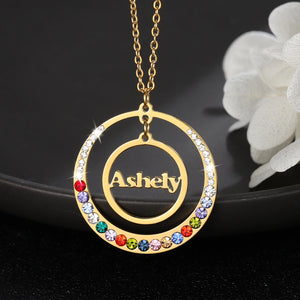 Personalized Name Necklace with Birthstone Stainless Steel Pendant