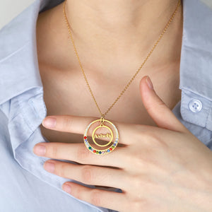 Personalized Name Necklace with Birthstone Stainless Steel Pendant