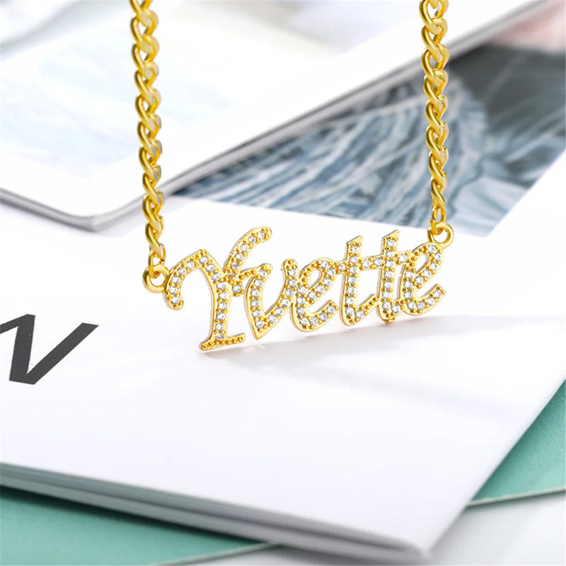 Personalized Nameplate Zircon Pendant Necklace