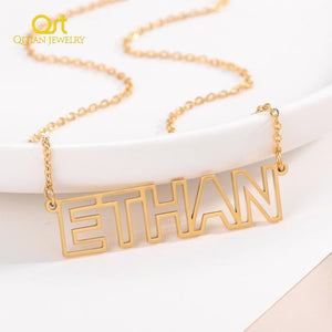 Personalized Outline Modern Cut Out Number Letter Necklace Women Nameplate