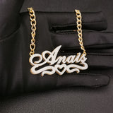 Personalized Heart Name Necklace, Stainless Steel Cuban Chain for Women