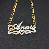 Personalized Heart Name Necklace, Stainless Steel Cuban Chain for Women