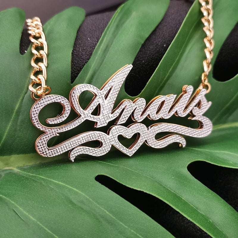 Personalized Heart Name Necklace, Stainless Steel Cuban Chain for Women