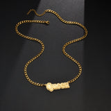 Personalized Stianless Steel Letter Diamond Necklace Rhinestones Cuba-Chain