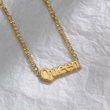 Personalized Stianless Steel Letter Diamond Necklace Rhinestones Cuba-Chain